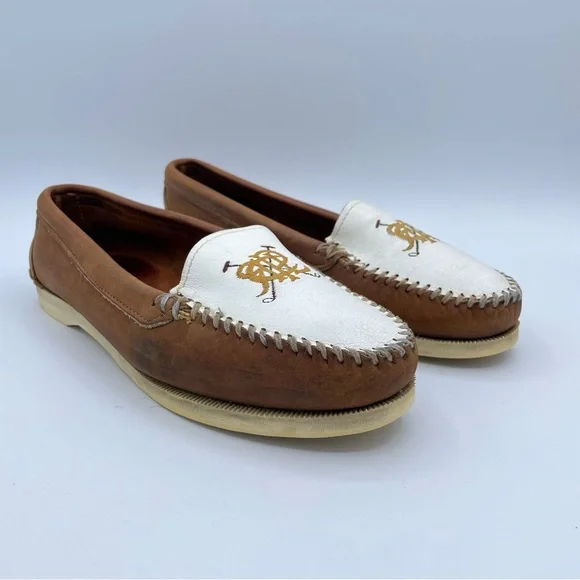 Ralph Lauren Equestrian Loafers 7 1/2 Tan/White - Picture 3 of 16